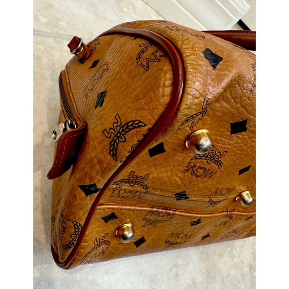 VTG MCM Cognac Monogram Visetos Boston Bag Coated Canvas Small Purse - Picture 13 of 16